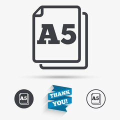 Paper size A5 standard icon. Document symbol.