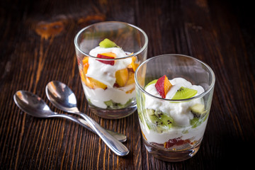 Healthy fruit salad with yoghurt