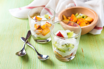 Healthy fruit salad with yoghurt