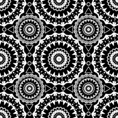 Seamless white lace pattern print on black