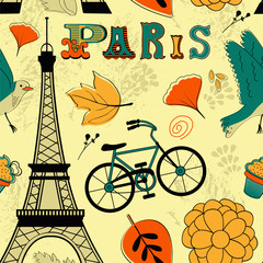 Seamless pattern with Eiffel tower