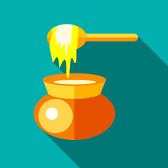 Jar of honey icon in flat style with long shadow. Food symbol