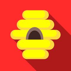 Bee house icon in flat style with long shadow. Insects symbol