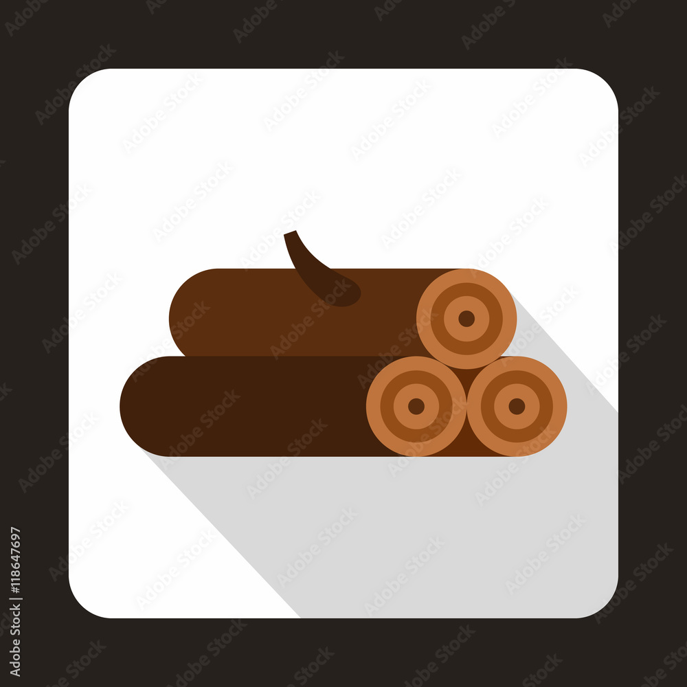 Poster logs of trees icon in flat style with long shadow. felling symbol