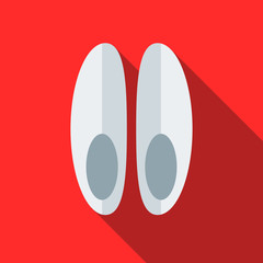 White slippers icon in flat style with long shadow. Shoes symbol