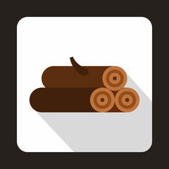 Logs of trees icon in flat style with long shadow. Felling symbol