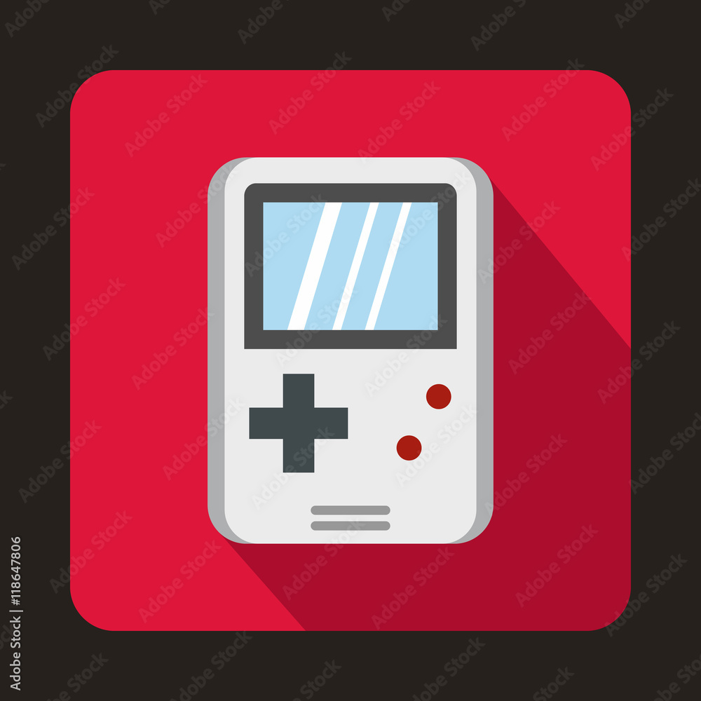 Poster tetris for games icon in flat style with long shadow. play symbol