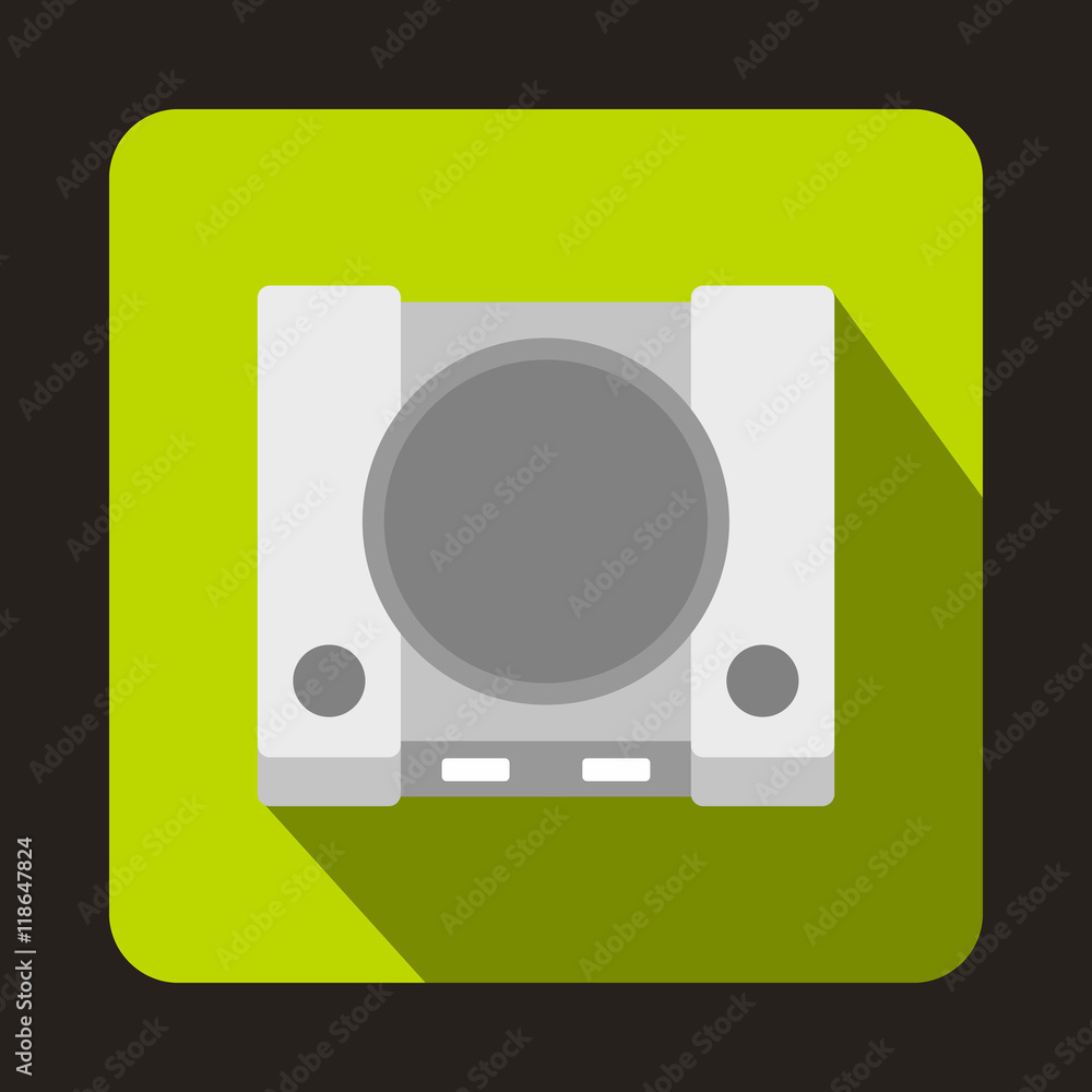 Poster game console icon in flat style with long shadow. play symbol