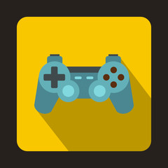 Game joystick icon in flat style with long shadow. Play symbol