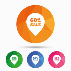 60 percent sale pointer tag sign icon.