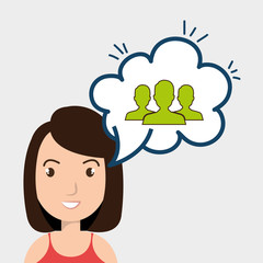 woman technology bublle speak vector illustration design