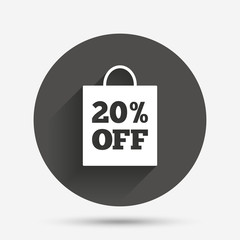 20 percent sale bag tag sign icon.