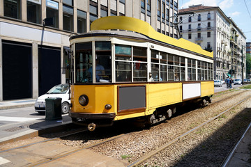Plakat old yellow tram
