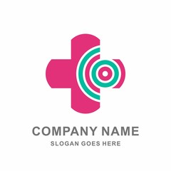 Medical Pharmacy Geometric Cross Circle Map Signal Location Vector Logo Design Template