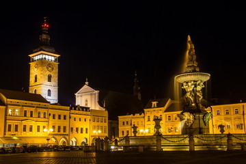 Obraz na płótnie Canvas Historic centre of Ceske Budejovice at night, Budweis, Budvar, South Bohemia, Czech Republic, Europe.