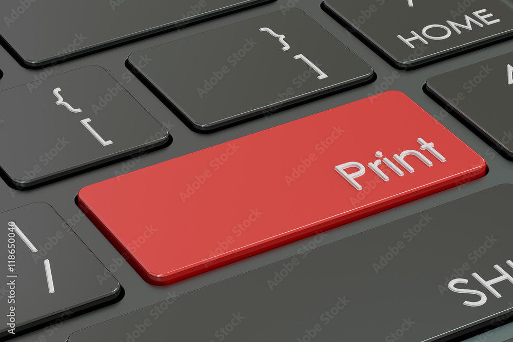 Poster print concept, red hot key on keyboard. 3d rendering