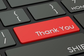 Fototapeta premium thank you concept, red hot key on keyboard. 3D rendering