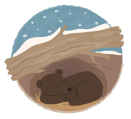 Fototapeta premium Bear Hibernating - Clip art of a bear sleeping in his den. Eps10