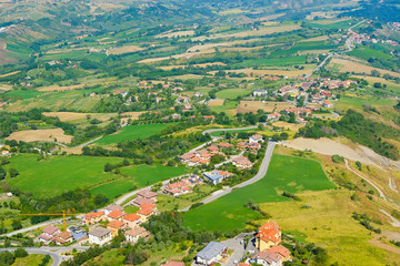 San-Marino - August, 8, 2016: Panorama with views of the surrounding area of San-Marino, one of the smallest counties in the world