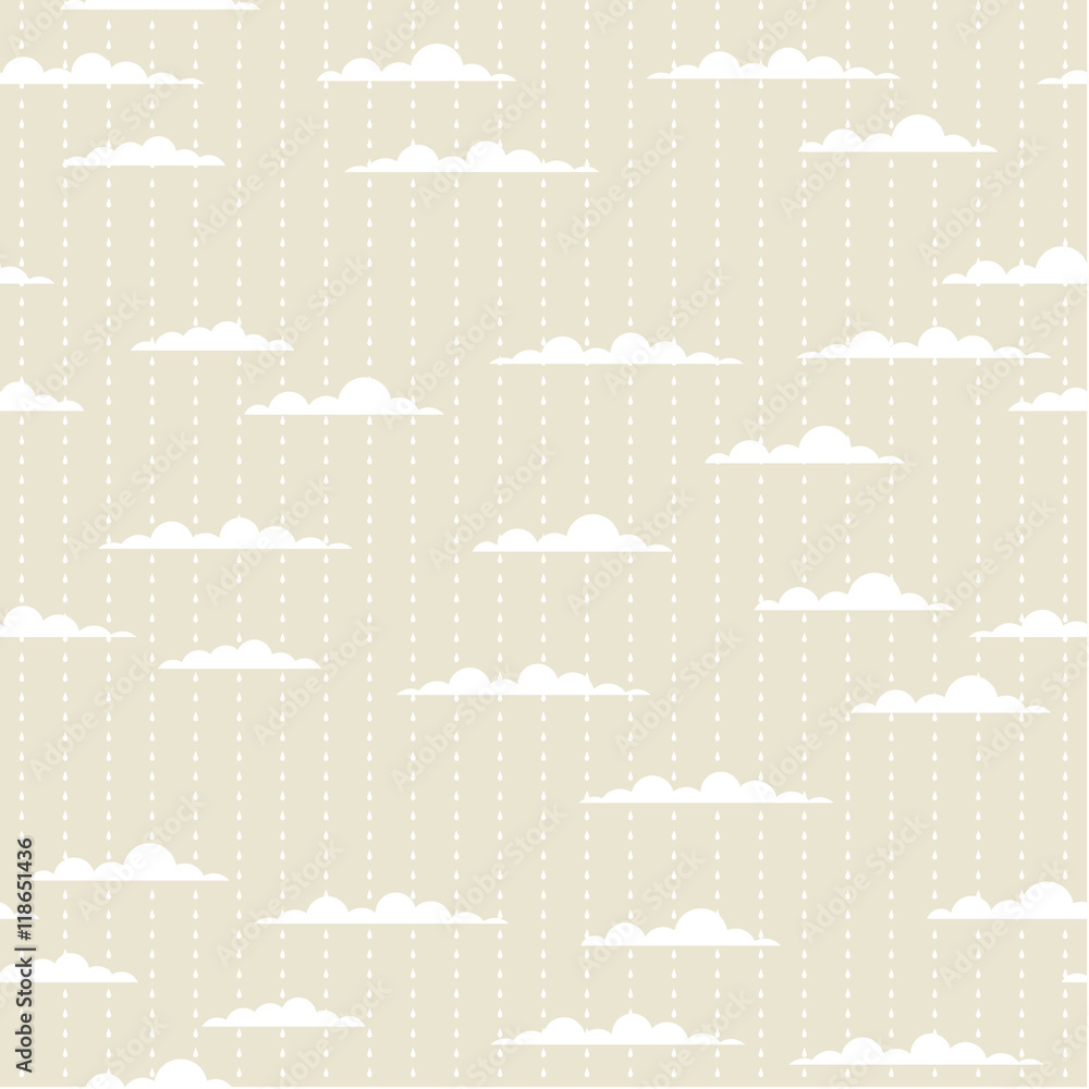 Wall mural Seamless texture. Autumn. Depicted clouds in the rain . Clouds on a beige background.