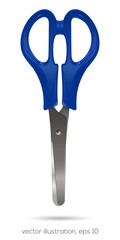 Scissors with plastic blue handles on a white background. Vector illustration