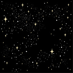 The illustration. Seamless texture of the night sky . Stars beige and white on a black background.