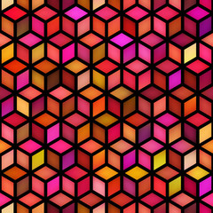 Vector Seamless Multicolor Gradient Cube Shape Rhombus Grid Geometric Pattern