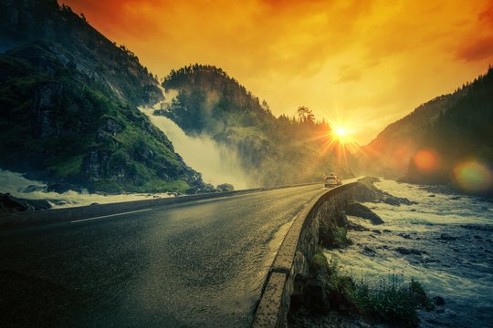 Scenic Latefossen Waterfalls