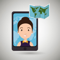Fototapeta na wymiar woman smartphone travel vector illustration eps 10 design