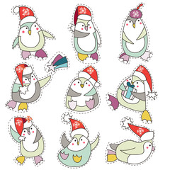Penguin in christmas hat doodle
