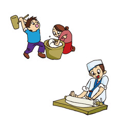 pounding mochi and Soba