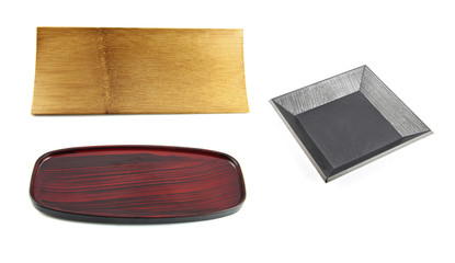 wooden dish isolated on white background.