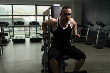 Fototapeta na wymiar Triceps Workout On Machine