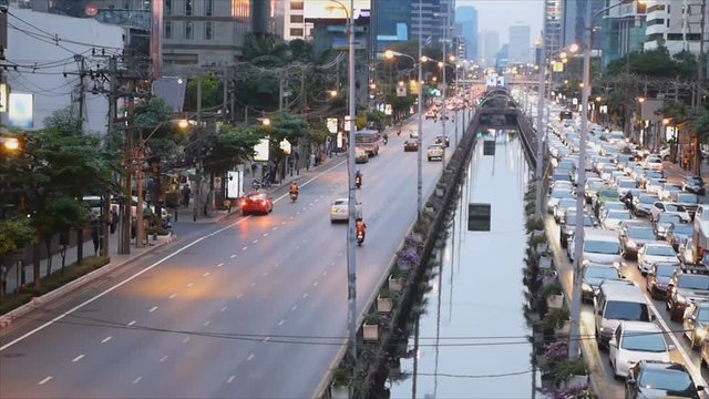 Traffic on road at evening in Bangkok, thailand