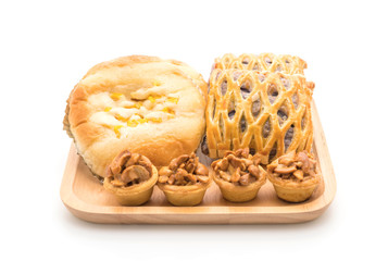 toffee cake,bread with corn mayonaise and taro pies