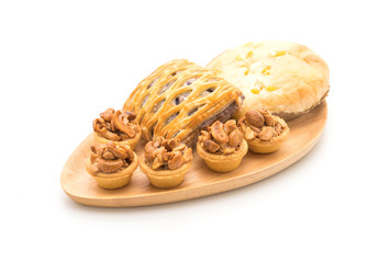 toffee cake,bread with corn mayonaise and taro pies