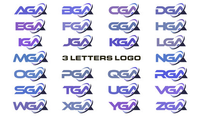 3 letters modern swoosh logo AGA, BGA, CGA, DGA, EGA, FGA, GGA, HGA, IGA, JGA, KGA, LGA, MGA, NGA, OGA, PGA, QGA, RGA, SGA, TGA, UGA, VGA, WGA, XGA, YGA, ZGA.