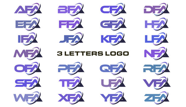 3 letters modern swoosh logo AFA, BFA, CFA, DFA, EFA, FFA, GFA, HFA, IFA, JFA, KFA, LFA, MFA, NFA, OFA, PFA, QFA, RFA, SFA, TFA, UFA, VFA, WFA, XFA, YFA, ZFA.
