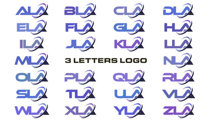 3 letters modern swoosh logo ALA, BLA, CLA, DLA, ELA, FLA, GLA, HLA, ILA, JLA, KLA, LLA, MLA, NLA, OLA, PLA, QLA, RLA, SLA, TLA, ULA, VLA, WLA, XLA, YLA, ZLA.