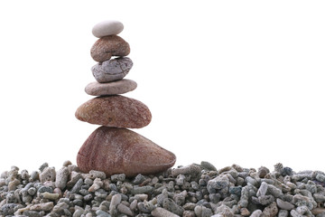 Balance stone on pile rock on white background.