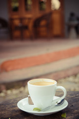 Empty coffee cup on wood morning light,beautyful light,empty cof