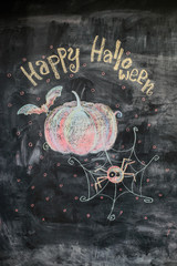 Chalk pattern of happy halloween on slate