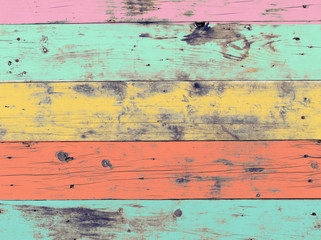 Fototapeta na wymiar The colorful artwork painted on wood material for vintage wallpaper background.