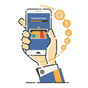 Vector illustration for money transaction, technology, business, mobile banking and mobile payment