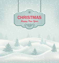 Christmas Greeting Retro Banner with Winter Landscape
