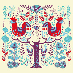 Scandinavian style illustration floral and animal.