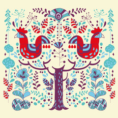 Scandinavian style illustration floral and animal.