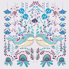 Scandinavian style illustration floral and animal.