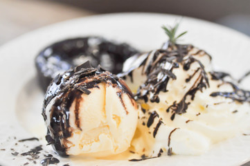 Chocolate Lava Cake with ice cream dish