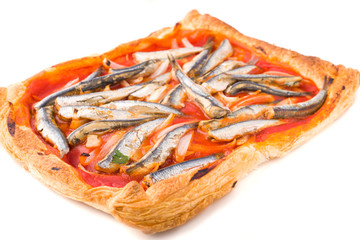 sardines with tomato baked in puff pastry base